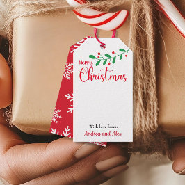 God jul Mistletoe gren och snöflingor Presentetikett