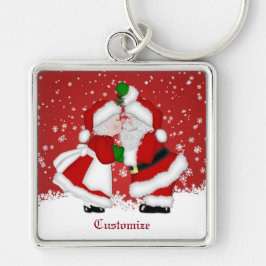 God jul Mistletoe Santa Fyrkantig Silverfärgad Nyckelring