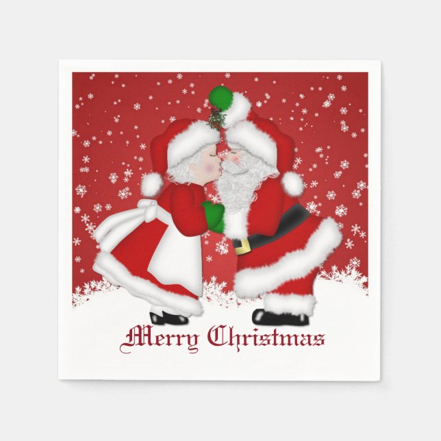 God jul Mistletoe Santa Napkins Pappersservett (Framsidan)