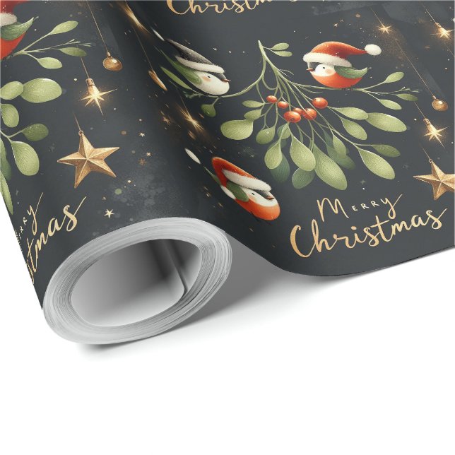 God jul Mistletoe Santa Robin Presentpapper (Rullad Hörn)