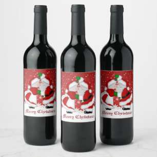 God jul Mistletoe Santa Vinflaska Etikett