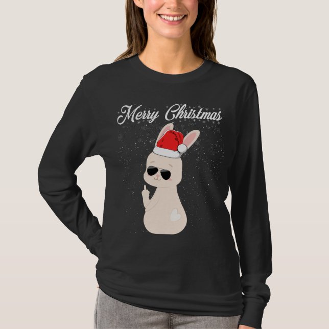 god jul Mitten Finger Rude Julafton Bunny Ugly T Shirt (Framsida)