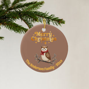 God jul mocha guld söt uggla julgransprydnad keramik