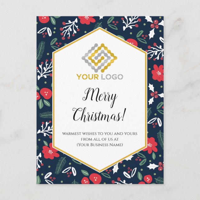 God jul Mod Flowers Logotyp Business Postcard Vykort (Framsida)