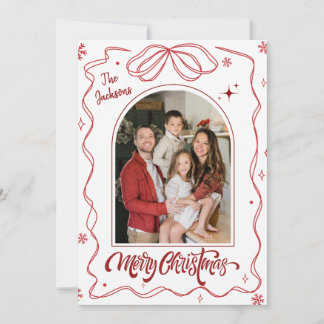 God jul modern 1 familjebåge foto röd julkort