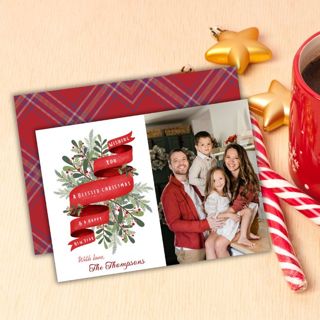 God jul modern 1-familjens foto söt enkelt julkort (Front/Back )