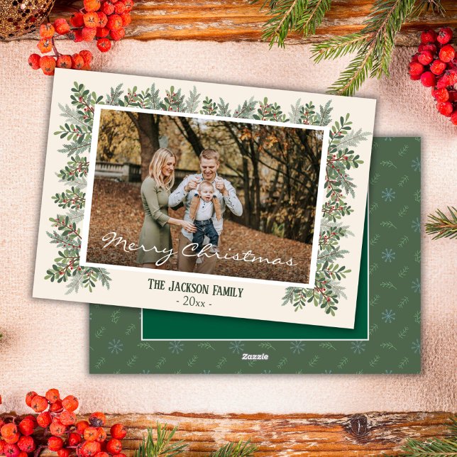 God jul modern 1-familjens fotobäraccent julkort (Front/Back )