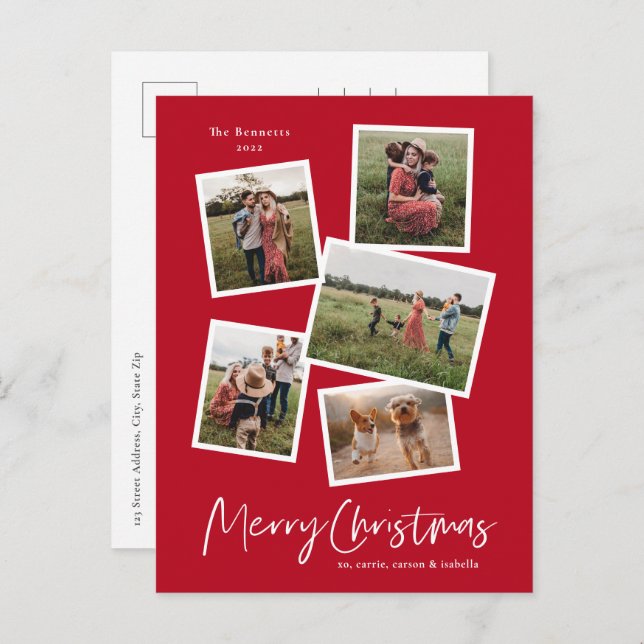 God jul Modern 5-fotokollage Helg Vykort (Fram/baksida)
