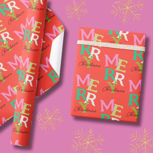 God jul Modern Bright Helgdag Presentpapper (Modern Merry Christmas Wrapping Paper with typography )