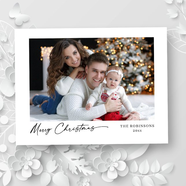 God jul Modern Calligraphy Elegant Photo Helg Vykort (Skapare uppladdad)