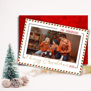 God Jul modern chic 1 familjefoto röd Julkort