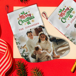God jul Modern Classic Simple Family Photo Liten Julstrumpa