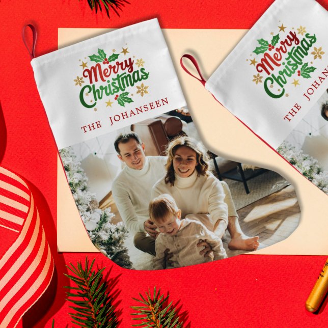 God jul Modern Classic Simple Family Photo Liten Julstrumpa (Skapare uppladdad)