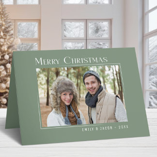God jul Modern Family Photo Elegant Grönt Helgkort