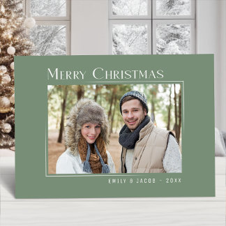 God jul Modern Family Photo Elegant Grönt Julkort