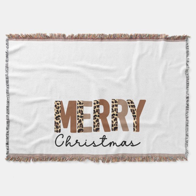 "God jul" Modern Färg Block Leopard Boho Filt (Framsidan)