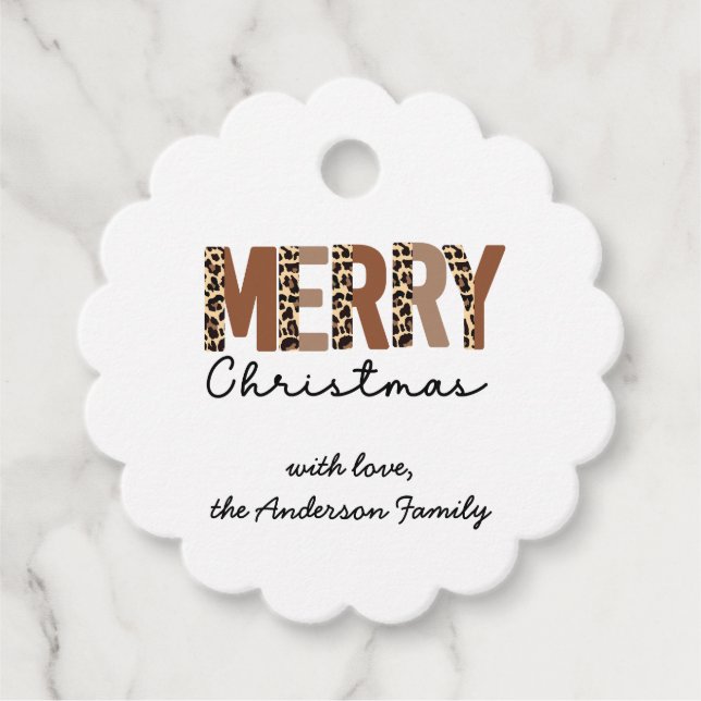 "God jul" Modern Färg Block Leopard Boho Gåvor Etiketter (Framsida)