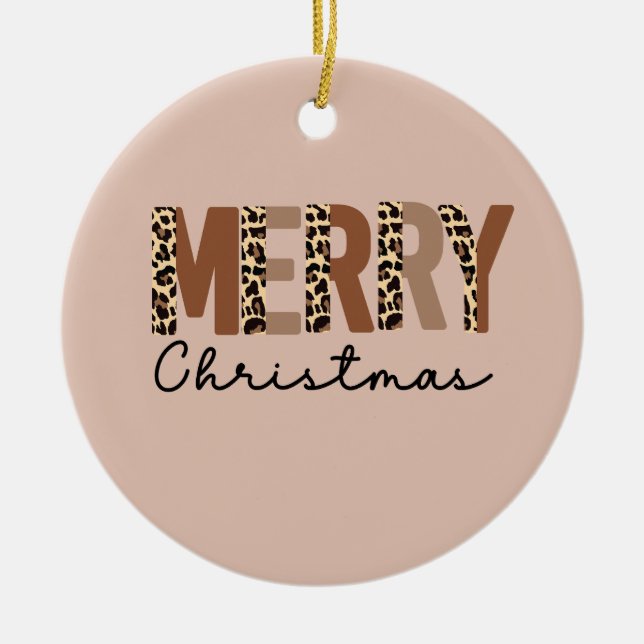 "God jul" Modern Färg Block Leopard Boho Julgransprydnad Keramik (Framsidan)