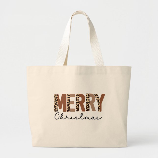 "God jul" Modern Färg Block Leopard Boho Jumbo Tygkasse (Framsidan)