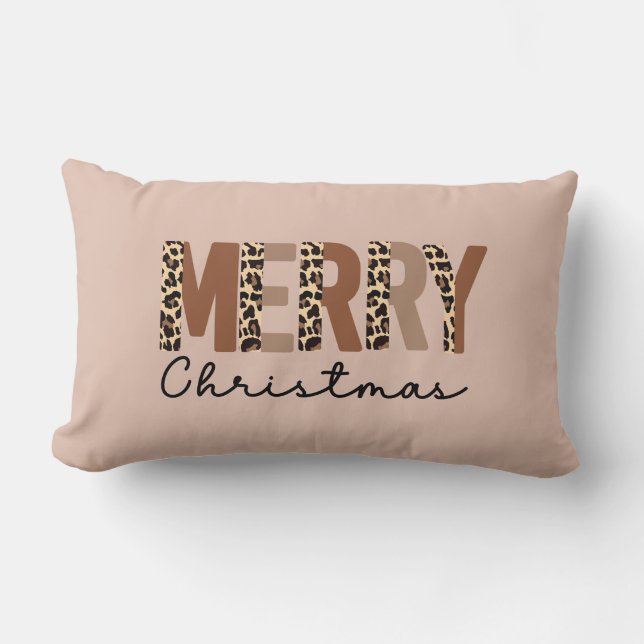 "God jul" Modern Färg Block Leopard Boho Lumbarkudde (Framsida)