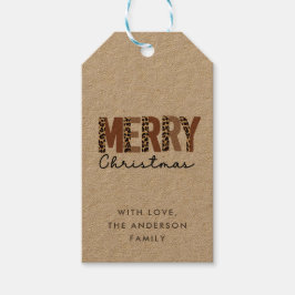 "God jul" Modern Färg Block Leopard Boho Presentetikett