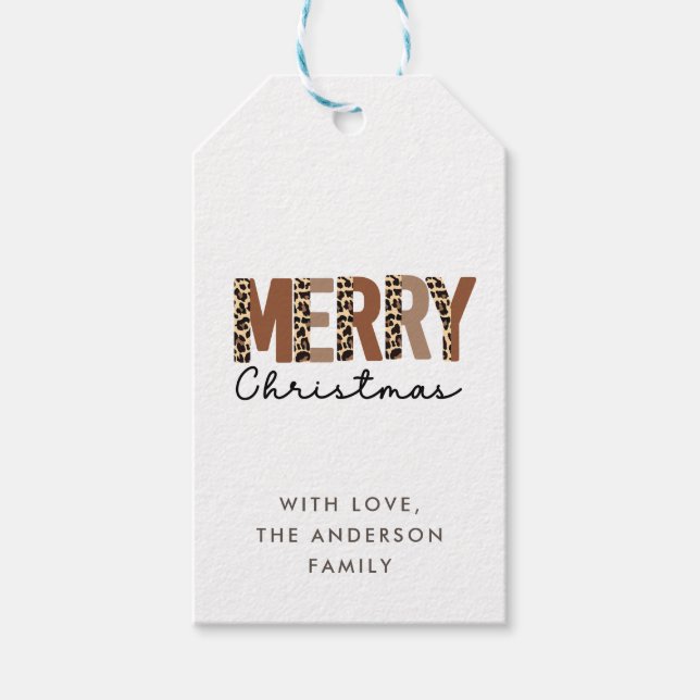 "God jul" Modern Färg Block Leopard Boho Presentetikett (Framsidan)