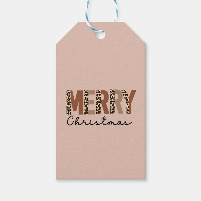 "God jul" Modern Färg Block Leopard Boho Presentetikett (Framsidan)