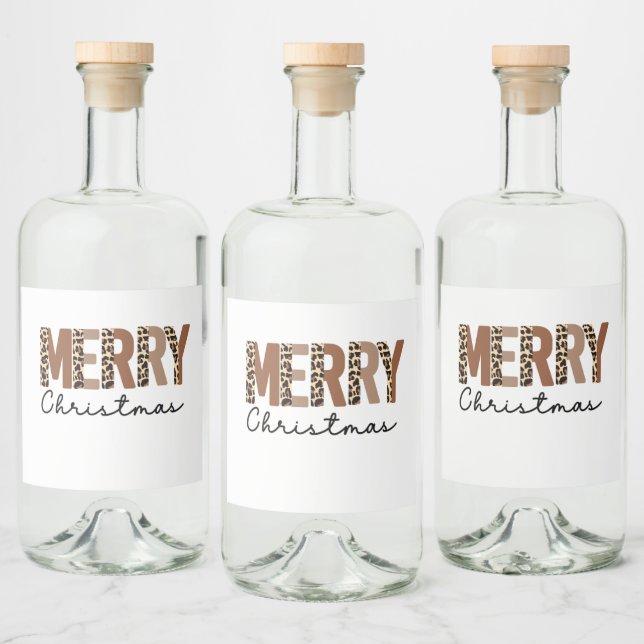 "God jul" Modern Färg Block Leopard Boho Spritflaskor Etikett (Flaskor)