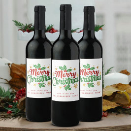God jul Modern Festive Rustic Typography Vinflaska Etikett