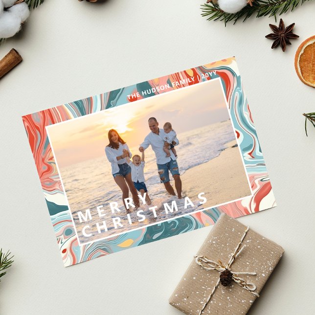 God jul Modern flytande Marble Photo Helgdag Julkort (Skapare uppladdad)