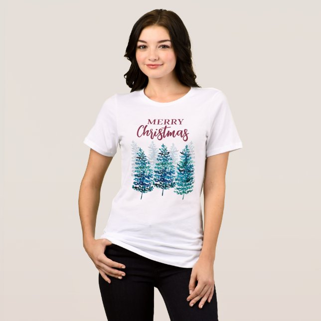 God jul Modern Forest Träd Womens T-Shirt (Framsida Full)