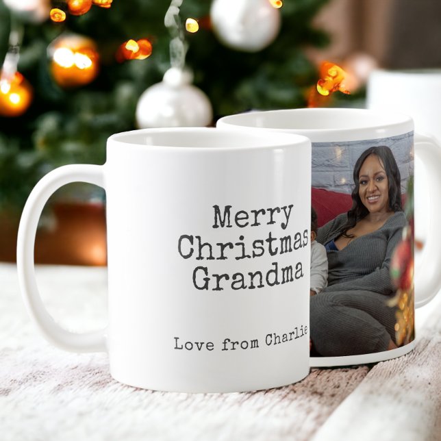 God jul Modern foto och text Kaffemugg (Merry Christmas Modern Photo and Text Coffee Mug from Ricaso. Typewriter text and photo template)