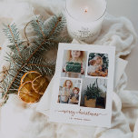 God Jul | Modern fyra fotokollage Julkort<br><div class="desc">Det här enkla men ultratunna helgdag har fyra av dina favoritfoton i ett unikt fotorutnät med lager. Teracotta och vita kort är "god jul" i elegant,  handskrivet manustypografi i trendiget och har en punkt för ditt namn i ett koordinerande sans serif-teckensnitt.</div>