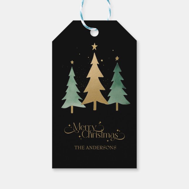 God jul Modern Gräs Träd Black Presentetikett (Baksidan)