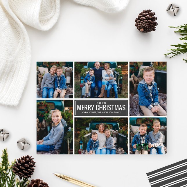 God jul Modern Grått Fotokollage för träkol Julkort (Skapare uppladdad)