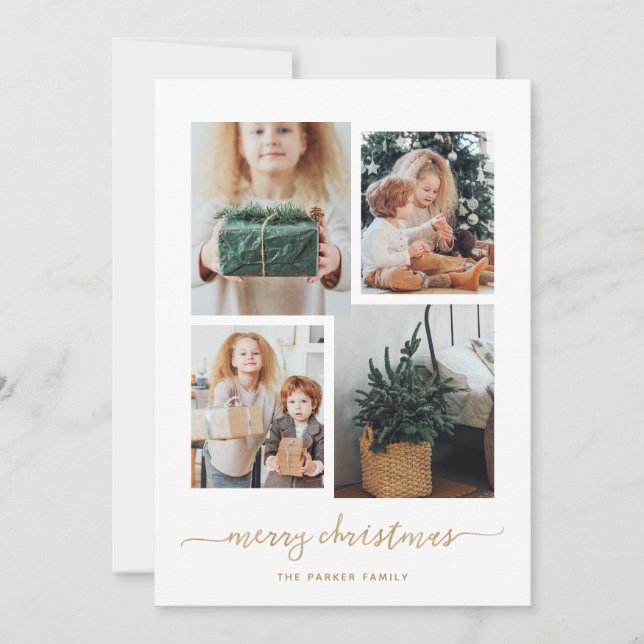 God jul | Modern Guld 4-fotosamling Julkort (Framsida)