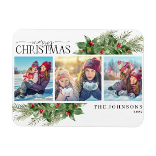 God jul Modern Holly Berry Photo Magnet