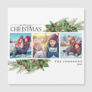 God jul Modern Holly Berry Photo Magnet