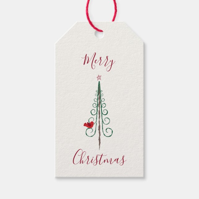 God jul - Modern Julgran Red Grönt Presentetikett (Framsidan)