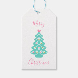 God jul - Modern Julgranar Rosa Teal Presentetikett