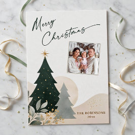 God Jul Modern kalligrafi Träd Foto Stjärna Julkort