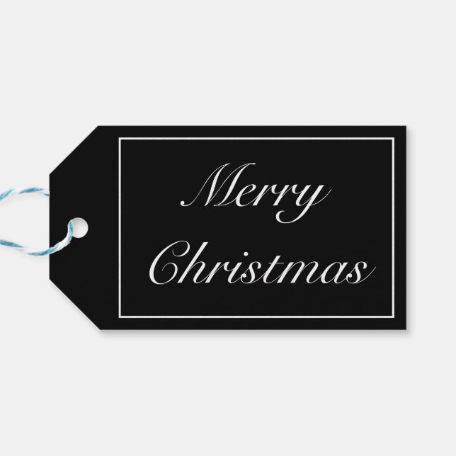 God jul Modern Minimalist Black White Presentetikett (Baksidan Horisontell)