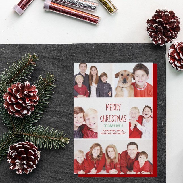 God jul Modern Photo Collage Cute Red Card (Skapare uppladdad)