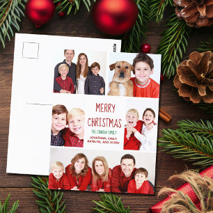 God jul Modern Photo Collage Cute Red Vykort