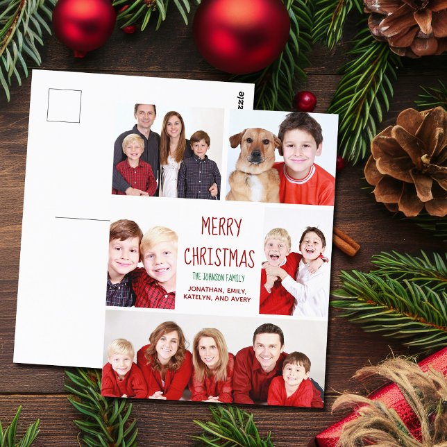 God jul Modern Photo Collage Cute Red Vykort (Skapare uppladdad)