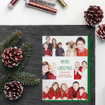 God jul Modern Photo Collage Grönt Card<br><div class="desc">Det här söta,  trendig God jul-kortet har en modern layout med fem familjefotografier på en vit bakgrund med röd typografi. Det här vackra fotokortet har ett eget foto-helgdag som omger ditt meddelande och familjen namn i grönt.</div>