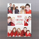 God jul Modern Photo Collage Magnet Card<br><div class="desc">Det här söta,  trendig God jul-magnetkortet har en modern layout med fem familjefotografier på en vit bakgrund med röd typografi. Det här vackra fotomagnetiska helgdag har ett eget fotomaket som omger ditt meddelande och familjen namn i grönt.</div>