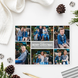 God jul Modern Photo Collage Silver Julkort