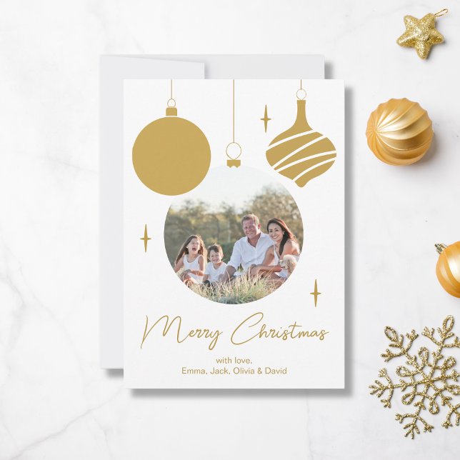 God jul Modern Photo Guld Script Julkort (Merry Christmas Modern Photo Gold Script Holiday Card by MINTIC DESIGN STUDIO)