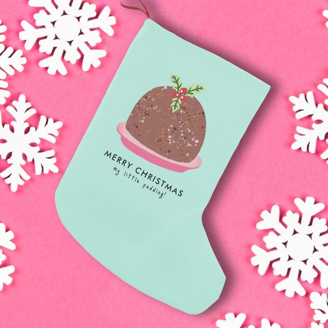 God jul Modern Pudding Illustration Liten Julstrumpa (Merry Christmas My Little Pudding Christmas stocking.)